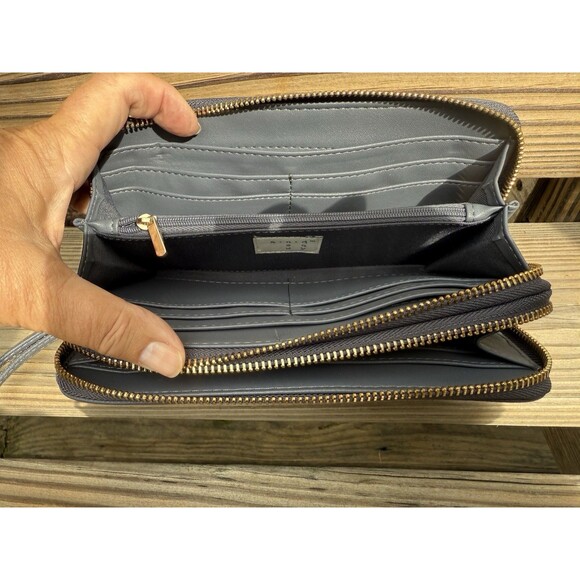 A NEW DAY GREY DOUBLE ZIP AROUND PEBBLE FAUX LEATHER WALLET WRISTLET - Picture 6 of 9